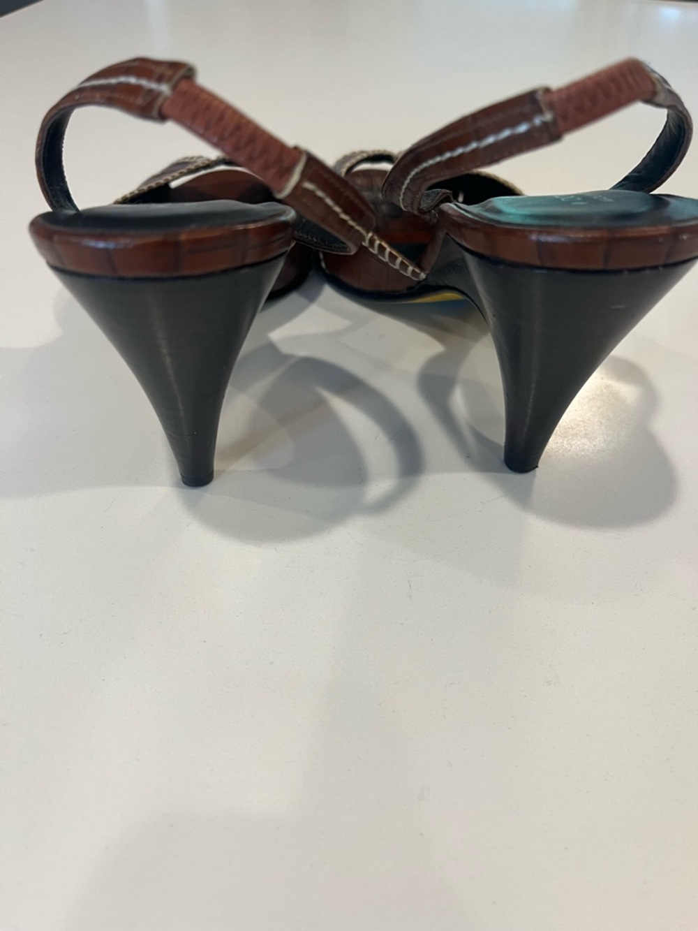 Like New COUTURE Vintage Donald J. Pliner Brown Leather Peep-Toe Slingback Heels - Picture 8 of 15